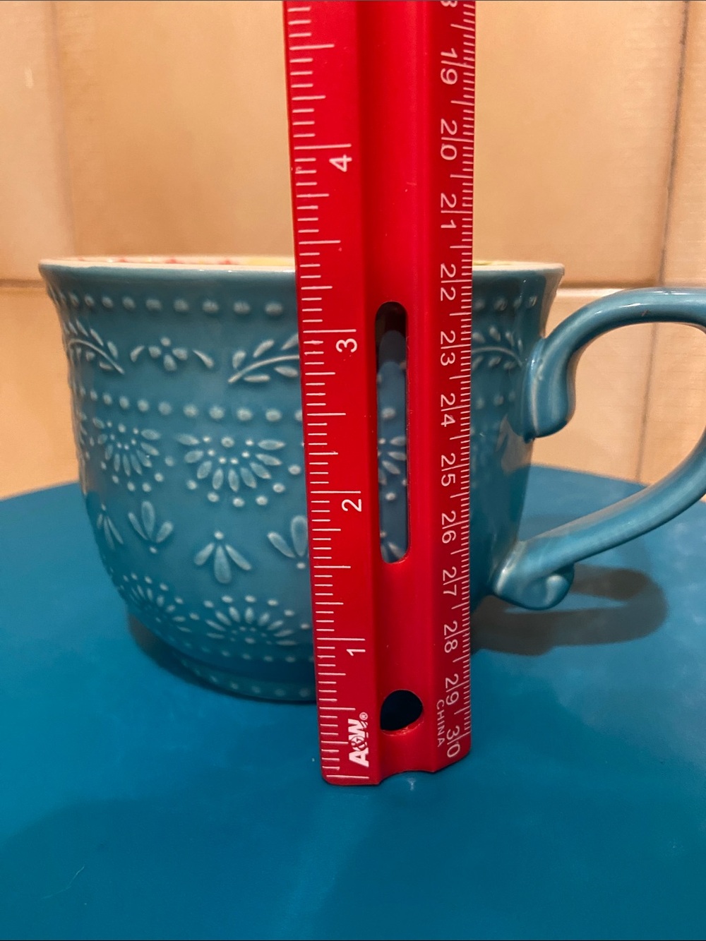 🩷The Pioneer Woman Wildflower Whimsy Mug Turquoise Floral-Trim Embossed - Picture 4 of 5